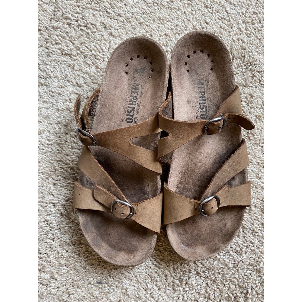 Mephisto Sandals Women 38 US 8 Leather Cork Flats Air Relax Shoe Comfort SKU2